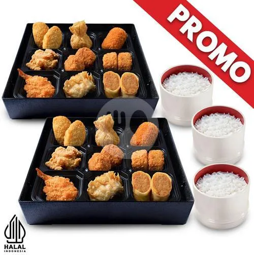 2 Agemono Platter Gratis 3 Nasi